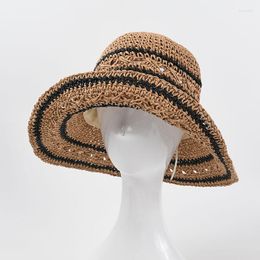 Wide Brim Hats Fashion Womens 2023 Straw Visor Bucket Stripe Crochet Hat Outdoor Foldable Vacation Gardening Beach Sun Cap Accesorises