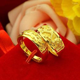 Cluster Rings Dragon And Phoenix Ring Couple Men Women On The Gold-plated Open Women's Jewelry Wedding Engagement High