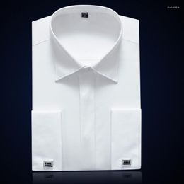 Men's Casual Shirts French Cuff Men Dress Shirt With Cufflinks Covered Button Mens Wedding Party Tuxedo Male Business Office Clothing