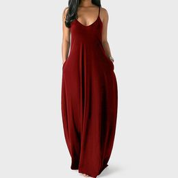 Casual Dresses Summer Women Dress Sexy V Neck Spaghetti Strap Boho Beach Long A Line Party Sundress Robe Elegant Club Outfits Vestidos 36