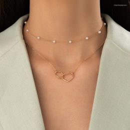Chains Trendy Pearl Stone Hollow Heart Choker Neckalce For Women Charming Gold Colour Alloy Metal Clavicle Chain Jewellery 21875