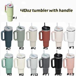 NEW 40oz Reusable with Coloured Handle and Straw Stainless Steel Travel Mug Tumbler Insulated Tumblers Keep Drinks Cold