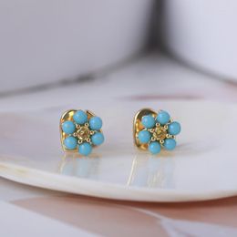 Stud Earrings European And American Tide Brand Jewelry Wholesale Simple Small Fresh Blue Flower Women