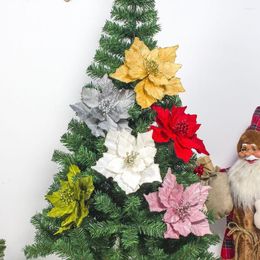 Decorative Flowers Christmas Gift Party Supplies Decor Xmas Tree Decorations Fake Flower Artificial Glitter Poinsettia