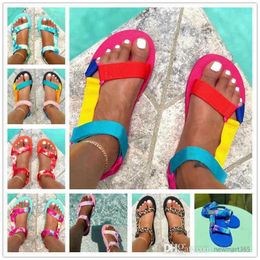 Women Summer Sandals Beach Slides Gladiator Plus Size Flat Platform Slippers Beachwear Bohemia Candy Colour Solid Comfortable Wholesale