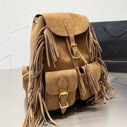 Backpack Tote Bags Tassel Shoulder Bag Women Handbag Suede String Purse Plain Metal Hasp Fashion Adjustable Strap Large Capacity Flap Pocket Two Solid Bag