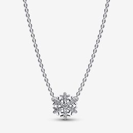 Authentic Pendant Necklaces Zircon Snowflake Women 925 Silver fits pandora with Original BOX Charms Birthday Gift Christmas Jewellery N016