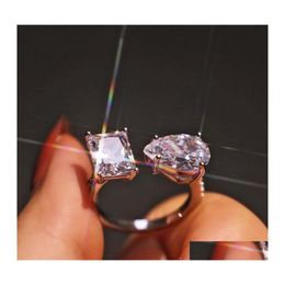 Wedding Rings Choucong Brand Simple Fashion Jewelry Ins Top Sell 925 Sterling Sier Pear White Topaz Cz Diamond Gemstones Square Wome Dh8Vv