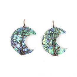 YOWOST Natural Abalone Shell Crescent Moons Pendants Silvers Rose Gold Ancient Copper Wire Wrapped Tree of Life Necklace Making Jewellery BH028