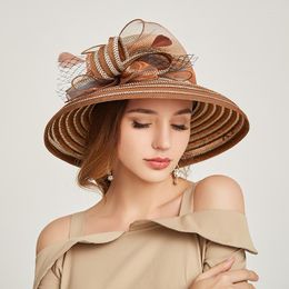 Wide Brim Hats 2023 Ladies Elegant Flower Summer Large Fedora Hat For Women Travel Beach Sun