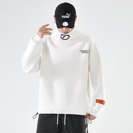 Men's Hoodies Clothing Spring And Autumn 2023 Warmth With Velvet Letter Print Turtleneck Long Sleeve Loose Lined Pullover Coat