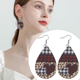 Hoop Earrings Valentine's Day Leopard Print Plaid Patchwork Love Double Sided Pu Wear Vintage And Hoops