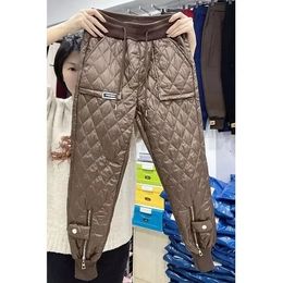 Women s Pants s Autumn Winter Thick Harem Down Warm Lightweight Silk Cotton High Waist Trousers for Female Korean Casual 230105