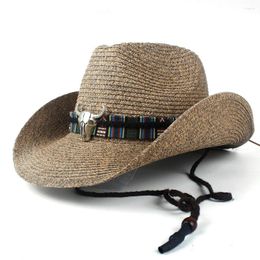Berets 2023 Summer Women Men Hollow Western Cowboy Hat Lady Dad Beach Sombrero Hombre Straw Panama Cowgirl Jazz Sun Cap Size 56-58CM