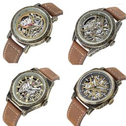 Wristwatches Mens Skeleton Automatic Mechanica Watch 2023 Luxury Sport Military Leather Wrist Drop Relogio