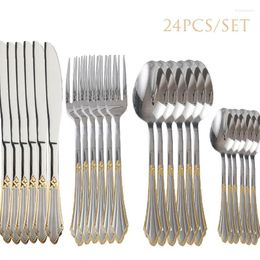 Dinnerware Sets 24Pcs/Set Flatware Set Luxury Cutlery Dinner Knife Fork Spoon Tableware Dining Western Restaurant