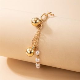 Anklets HI MAN Korean Irregular Handmade Pearl Glossy Round Bead Anklet Women Fashion Noble Anniversary Jewelry Accessories