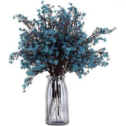 Decorative Flowers Baby's Breath Fabric Cloth Artificial 10 Bundle European Fake Silk Plants Decor Wedding Party Decoration -Blue