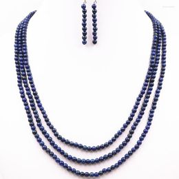 Necklace Earrings Set Natural Stone Lapis Lazuli Beads Jewellery For Women Jaspers 4mm Round Statement Party Weddings 17-19inch