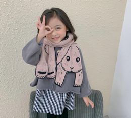 Симпатичный корейский стиль мультфильм медведь кролик детей вязаный шерстяной шарф осенний зимний мальчики девочки для малышей