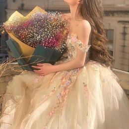 Party Dresses Off The Shoulder Sweetheart Floral Appliques Formal Tulle Long Evening Gowns Fairy Ball Gown Princess Prom Dresse