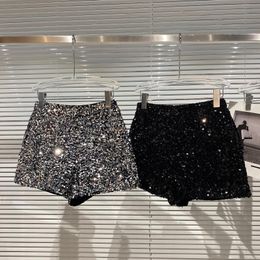 Women's Shorts Online Celebrity 2023 Autumn Full Sequins Shining Heavy Zipper Nightclub Ladies Three-point Pants Women Sexy Y2K