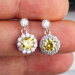 Dangle Earrings Fashion Exquisite Yellow Flower Drop For Women Daily Wearable Accessories With Dazzling Zirconia Aesthetic Jewellery