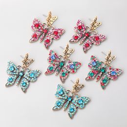 Stud Butterfly Studs Drop Earrings for Women Lady Girls Fashion Vintage Design Rhinestone Dangle Colorful Red Blue Animal Statement Ear Charms Party Street Jewelry