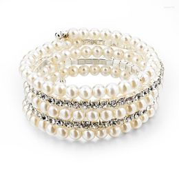 Charm Bracelets Szelam Simulated Pearl For Women Multi Layer Wide Austrian Crystal & Bangles Pulseras Mujer Sbr150357