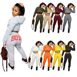 Wholesale Fleece Tracksuits Women Jogger Suits Fall Winter Clothes Long Sleeve Hooded Hoodie Pants Two Piece Set Casual BODY Sweatsuits Black Sportswear 8546