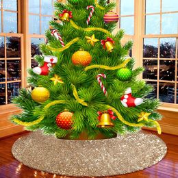 Christmas Decorations Tree Mat Beautiful Round Skirt Carpet Shiny Fabric Golden Glitter