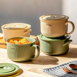 Bowls Japanese Ceramics Instant Noodle Porridge Bowl With Lid Girls Dorm Room Student Office Large Cup Lunch Kitchen Tableware