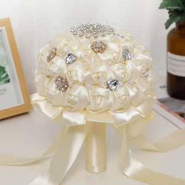 Decorative Flowers Bride Holding Wedding Ribbon Rose Bouquet Simulation Peony Embroidery Ball