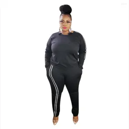 Tracksuits Plus Size Women Sets Long Sleeve Strip Shirts And Pants 2023 Autumn Two Piece Fashion Female Club Wholesale Clothes