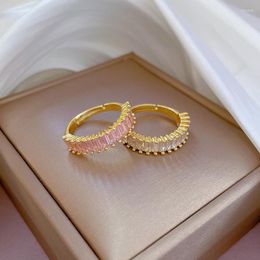 Wedding Rings OIMG Stainless Steel Gold Plated 2023 Romantic Pink Zirconia Luxury Ring Jewelry For Women Trendy Engagement