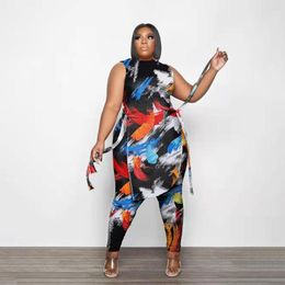 Tracksuits Plus Size Women Sets 2023 Summer Graffiti Paint Tops And Pants Fashion Two Piece Sexy Female Outfit Wholesale