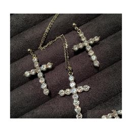 Earrings Necklace Classical Fashion Jewellery 925 Sterling Sier Fl Round Cut White Topaz Cz Diamond Lucky Gemstones Cross Pendant Dr Dh1Ex