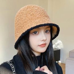 Wide Brim Hats Bucket Winter Colour Matching Fisherman's For Female Korean Version Versatile Knitting 9943 230105