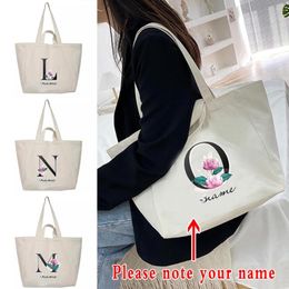 Shopping Bags Female Canvas Shoulder Bag Custom Name 26 Black Letter Books Handbag Large-capacity Eco-friendly Tote For Women