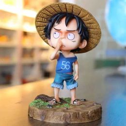 Action Toy Figures One Piece Childhood Cartoon Version Luffy Action Figure 1/8 Scale Painted Figure Nose Picking Monkey D Luffy PVC Figure Toys T230105