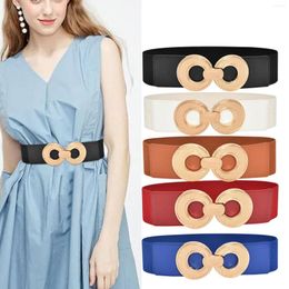 Belts Women Wide Belt Elastic Stretch Cinch Waistband Lady Cummerband Skinny Soft Waist Band Round Buckle Dress Ceinture