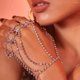 Link Bracelets Fashion Women Rhinestone Tassel Full Bracelet Double Rings Shining Crystal Bridal Jewellery Stage Performance Accessories