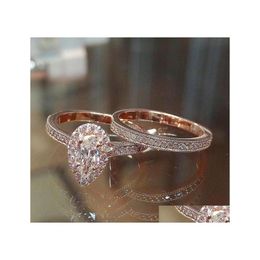 Wedding Rings Choucong Brand Classical Jewellery 925 Sterling Sier Rose Gold Fill Pear Cut Water Drop White Topaz Cz Diamond Women Bri Dhn3M