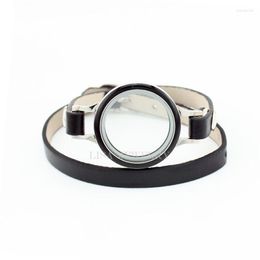 Charm Bracelets Arrival Black Leather Bracelet 30mm Enamel Screw Twist Stainless Steel Floating Locket