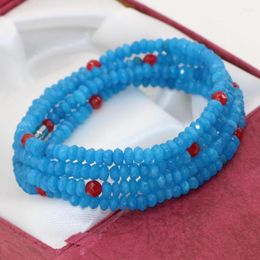 Strand Unique Design 4 Rows Fashion 2 4mm Blue Jades Stone Chalcedony Abacus Faceted Multilayer Long Bracelet Elegant Jewellery B2770
