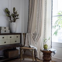 Curtain White Black Bohemian With Tassels For Living Room French Window Blinds Bedroom Bay Cotton Linen Finished Curtains