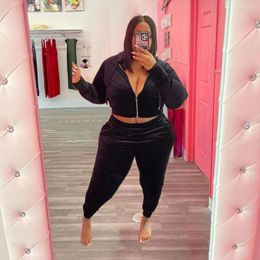 Tracksuits Plus Size Women Sets Long Sleeve Velour Jackets And Pants 2023 Autumn Two Piece Fashion Female Bodycon Wholesale Clothes