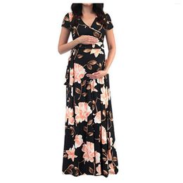 Casual Dresses Women Maternity Maxi Dress Floral Print Pregnancy Gown Pography Props Clothes Beach