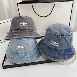 Couple de mode de denim de la mode chapeaux de seau de voyage Travel Street Photo Letter