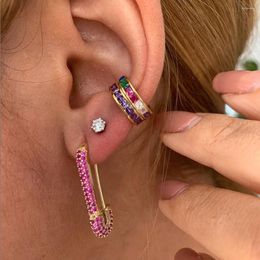 Stud Earrings PInk Cz Paved Paperclip Safety Pin Studs Fashion Elegant Women Jewelry Gold Filled Delicate Colorful Earring